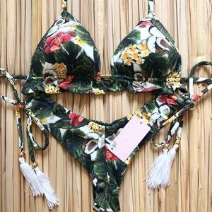 DELICIOUS RUFFLE TASSEL TROPICAL BIKINI
